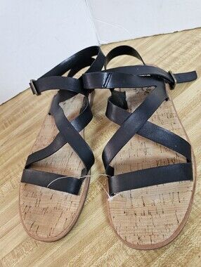 Kork-Ease Bryleigh Black Leather Strappy Flat Gladiator Sandals Size 11 EUC